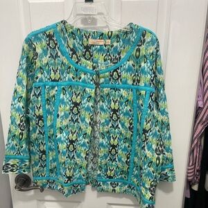 Choices Vibrant Teal and Black Blouse